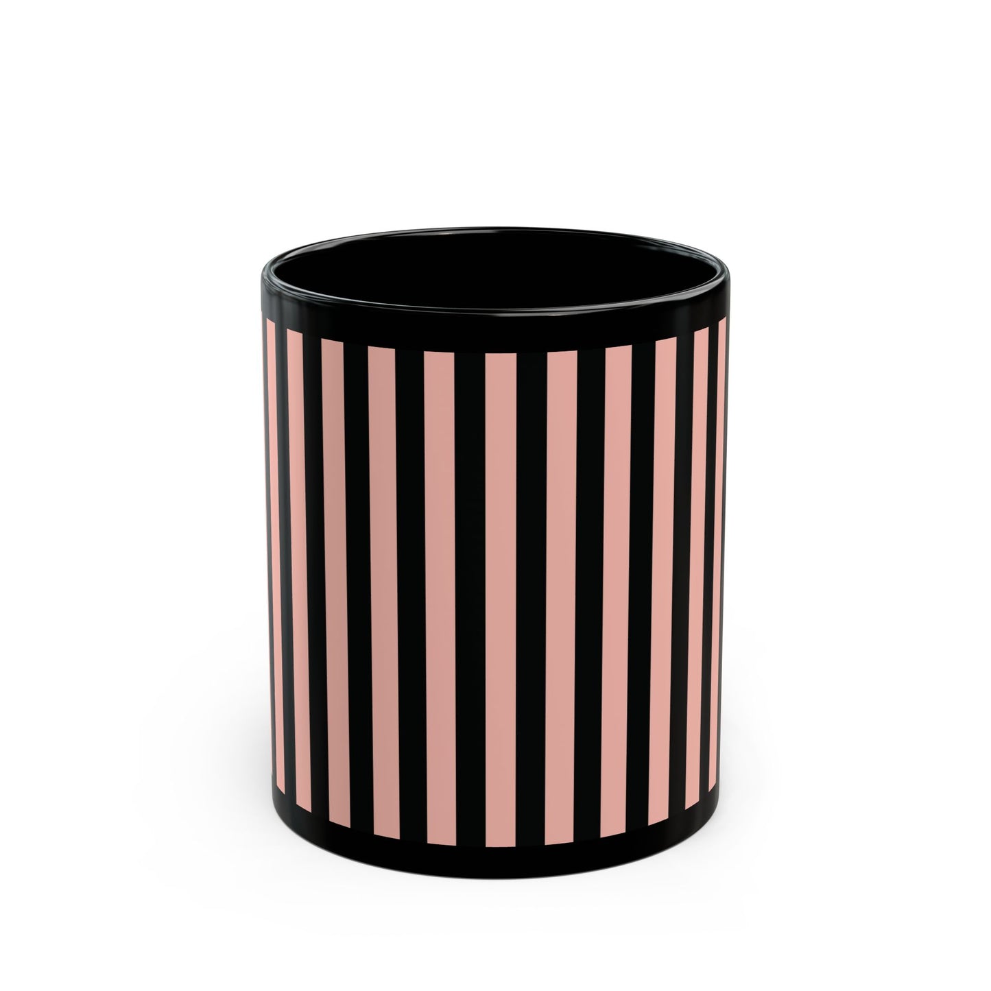 Coral Pink Stripes Black Mug Cool Summer Coffee Mug Tea Cup Spring Ceramic Mug