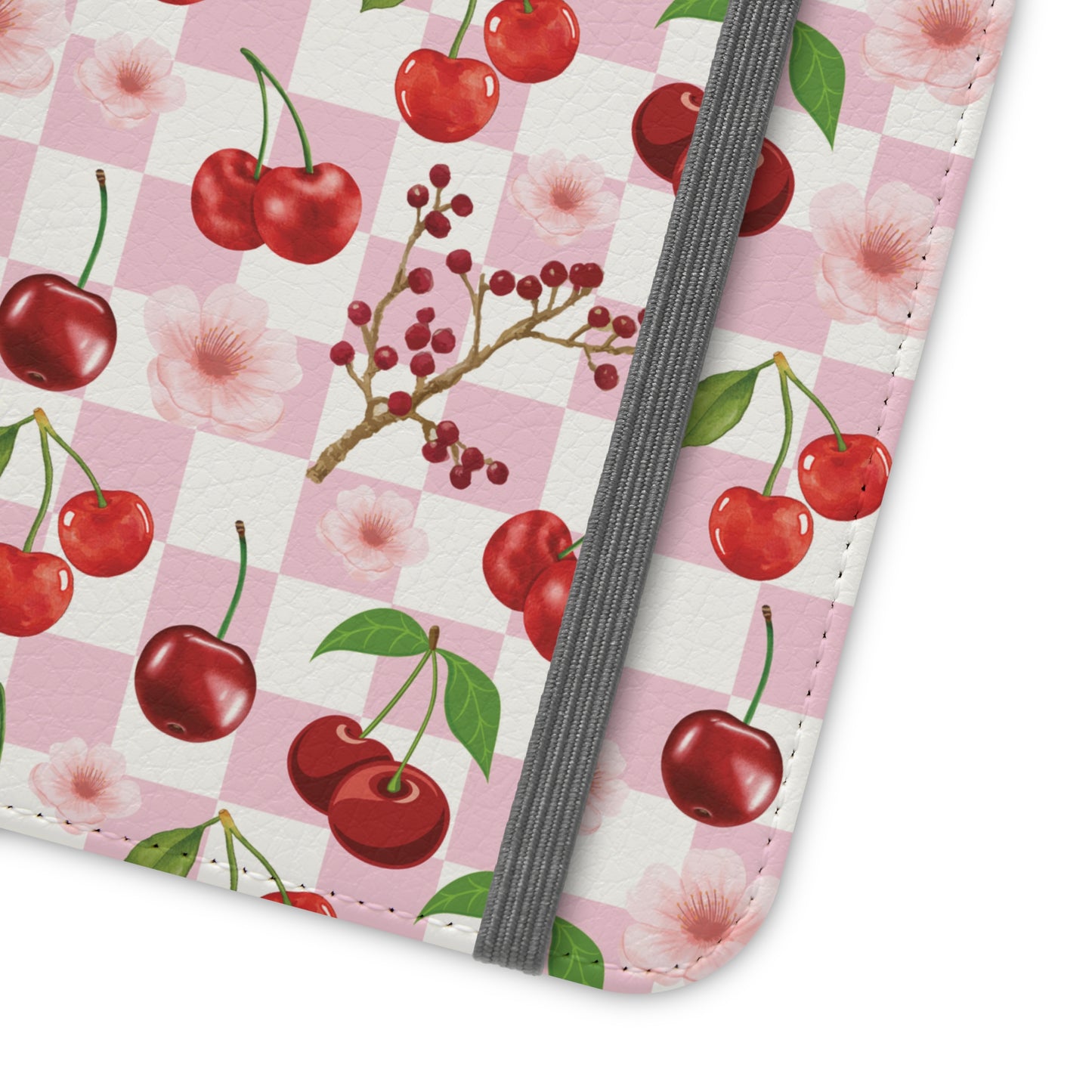 Cherry Checkerboard Flip Phone Case Cover with Pockets - Phone Case - Kristine Celestine