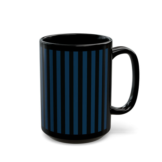 Navy Blue Stripes Black Mug Cool Summer Coffee Mug Tea Cup Spring Ceramic Mug