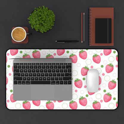 Pink Strawberry Bubbles Desk Mat Computer Mat