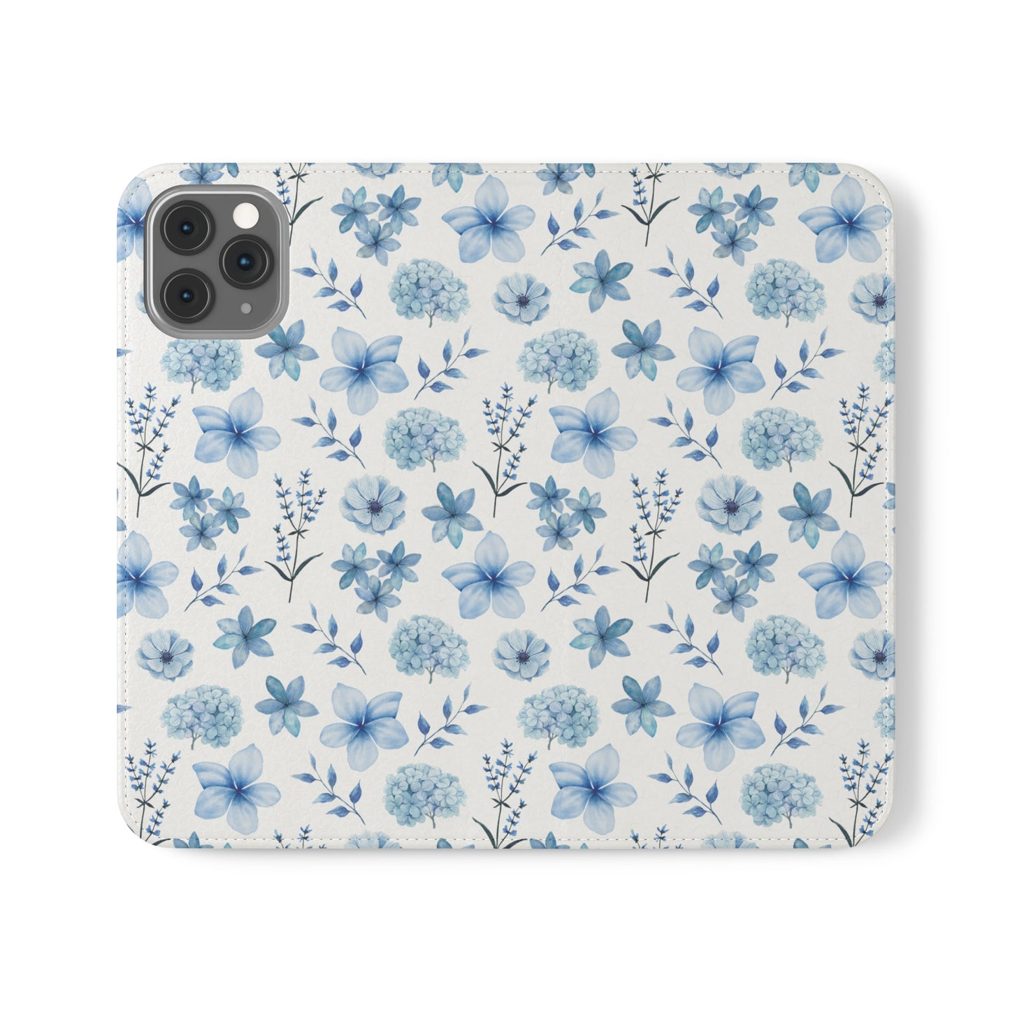 Snowy Blue Flowers Flip Phone Case Cover with Pockets - Phone Case - Kristine Celestine