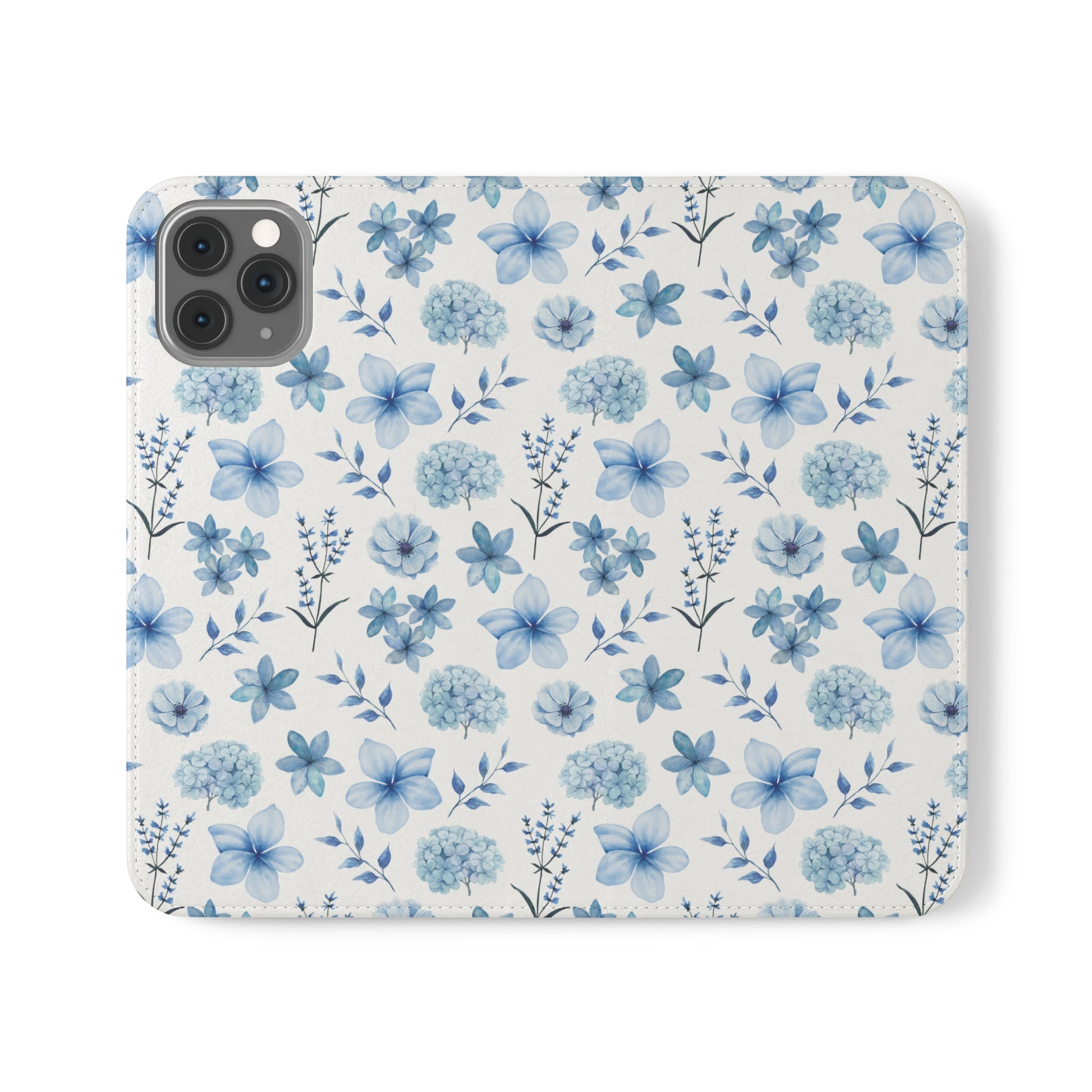 Snowy Blue Flowers Flip Phone Case Cover with Pockets - Phone Case - Kristine Celestine