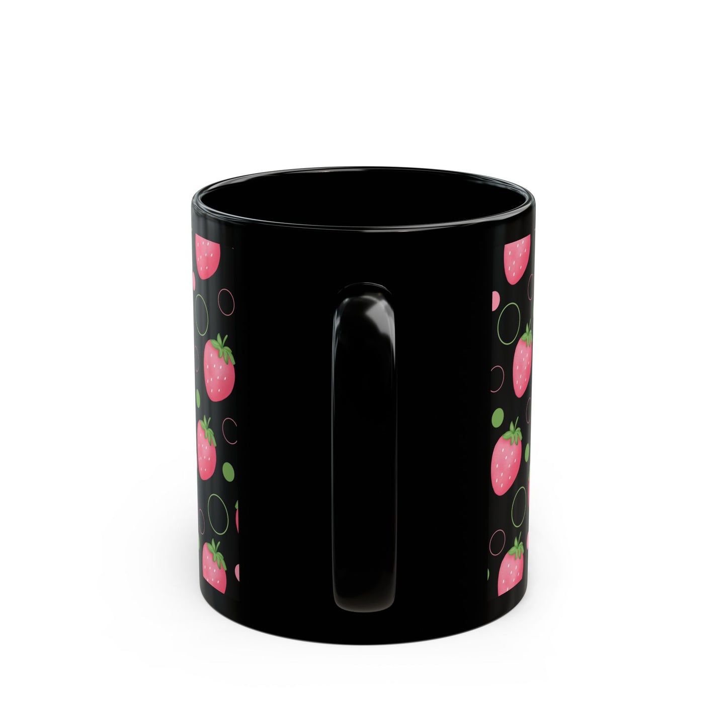 Pink Strawberry Black Mug Cool Summer Coffee Mug Tea Cup Spring Ceramic Mug