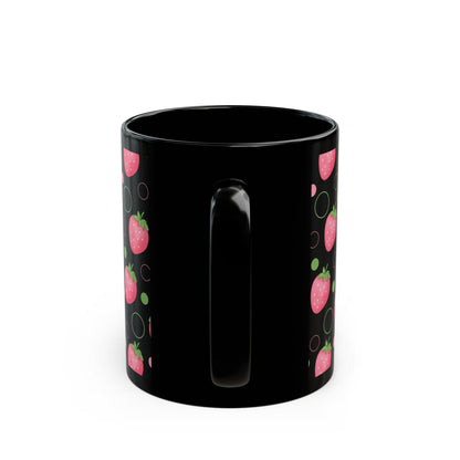 Pink Strawberry Black Mug Cool Summer Coffee Mug Tea Cup Spring Ceramic Mug