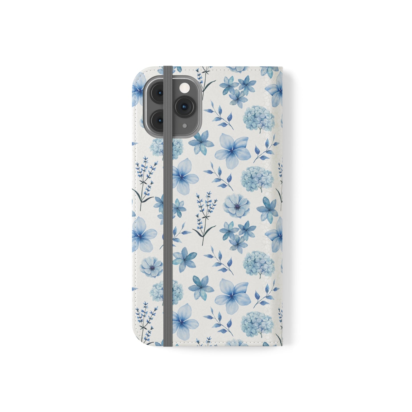 Snowy Blue Flowers Flip Phone Case Cover with Pockets - Phone Case - Kristine Celestine