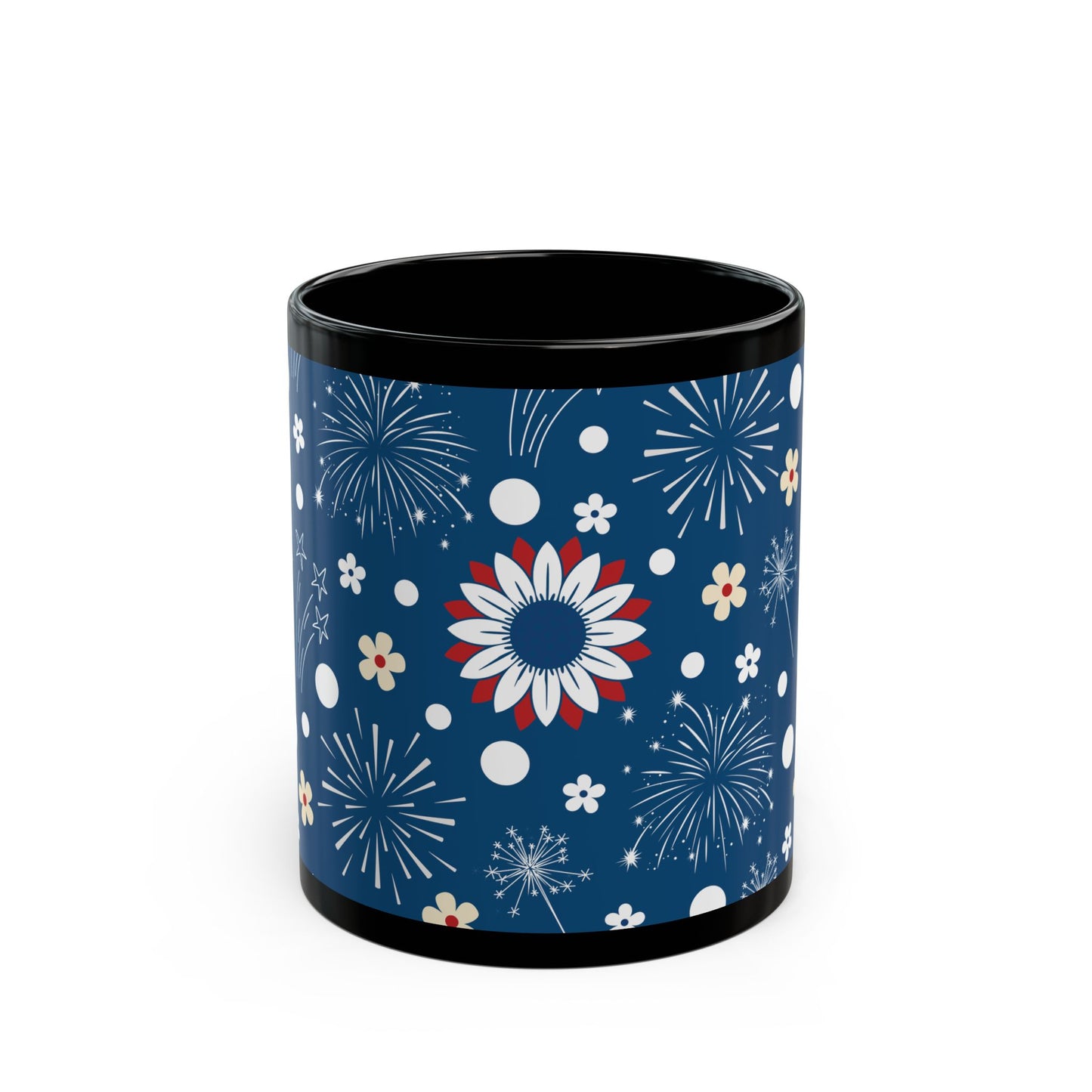 USA Daisy Fireworks Black Mug Cool Summer Coffee Mug Tea Cup Spring Ceramic Mug