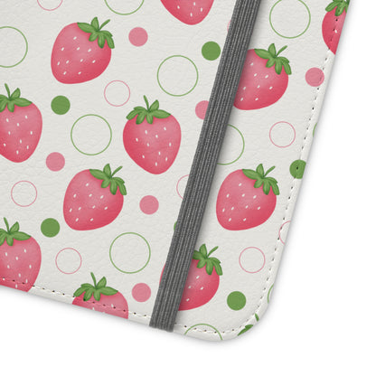 Pink Strawberry Bubbles Flip Phone Case Cover with Pockets - Phone Case - Kristine Celestine