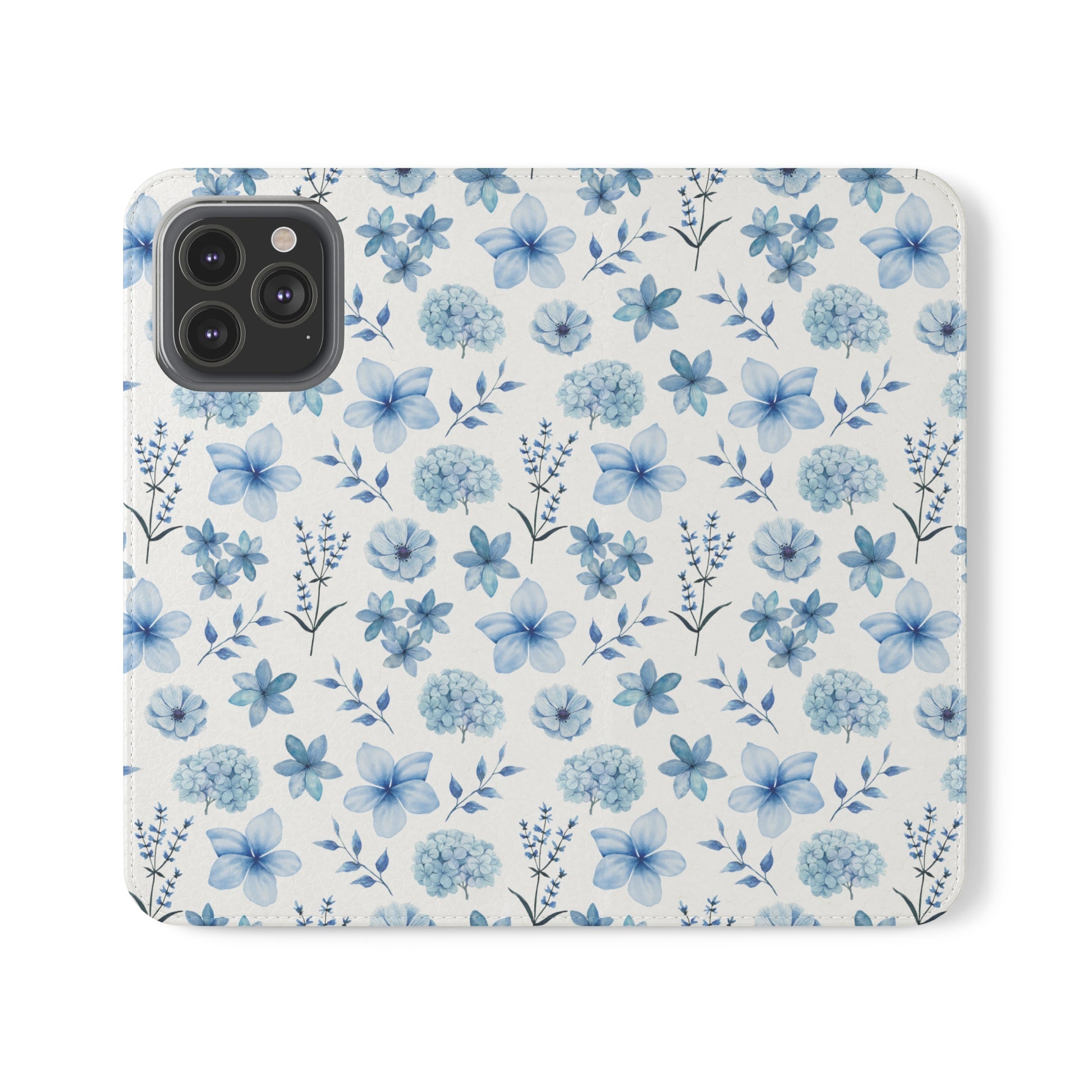 Snowy Blue Flowers Flip Phone Case Cover with Pockets - Phone Case - Kristine Celestine