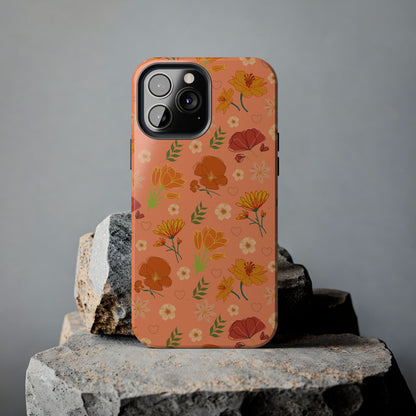 Coque de téléphone résistante Coral Peach Meadow pour iPhone et Samsung Galaxy