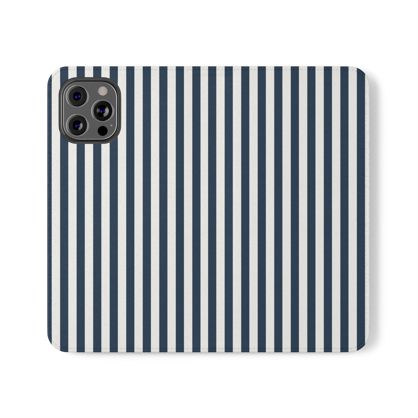 Navy Blue Stripes Flip Phone Case Cover with Pockets