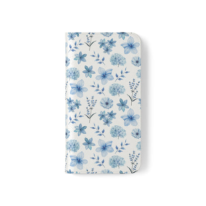 Snowy Blue Flowers Flip Phone Case Cover with Pockets - Phone Case - Kristine Celestine