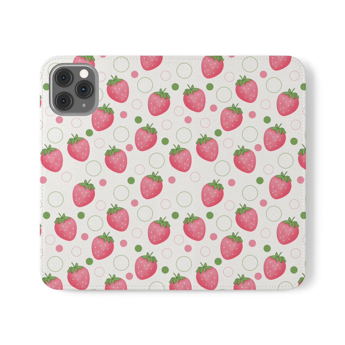 Pink Strawberry Bubbles Flip Phone Case Cover with Pockets