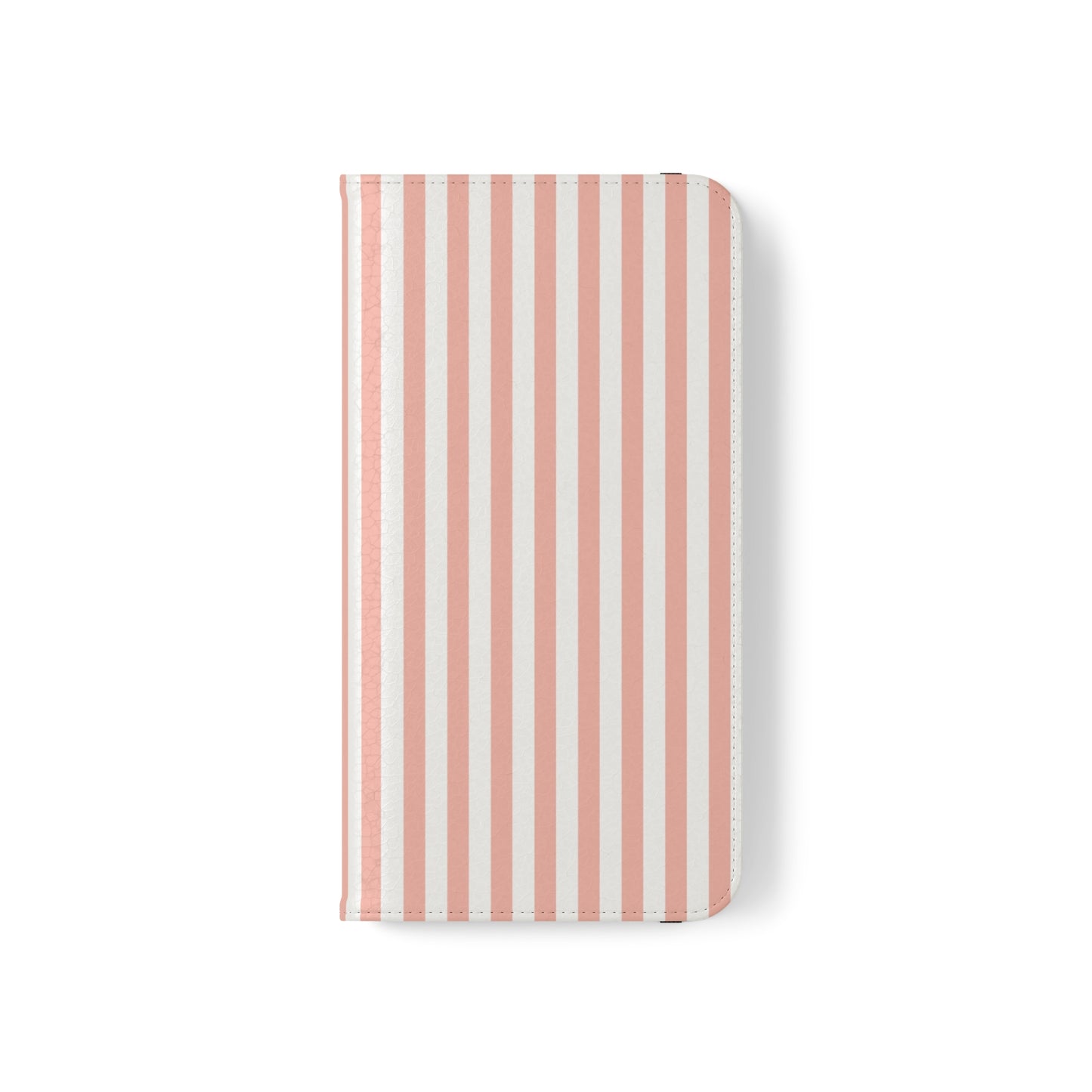 Coral Pink Stripes Flip Phone Case Cover with Pockets