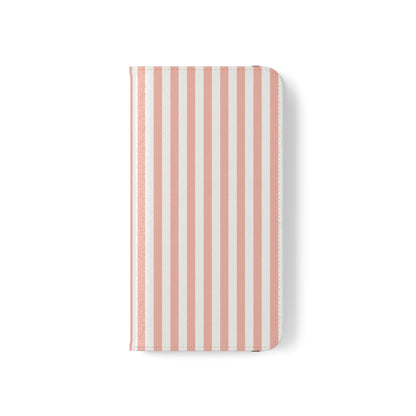 Coral Pink Stripes Flip Phone Case Cover with Pockets