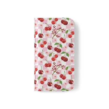 Cherry Checkerboard Flip Phone Case Cover with Pockets - Phone Case - Kristine Celestine