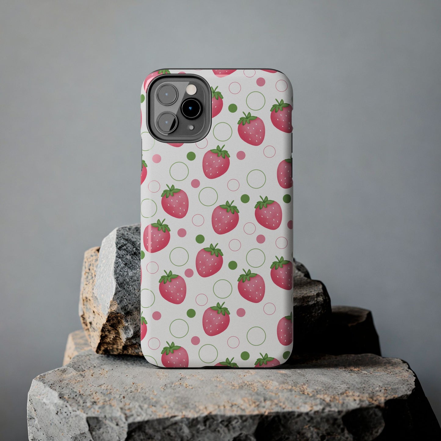 Pink Strawberry Bubbles Tough Phone Case for iPhone and Samsung Galaxy