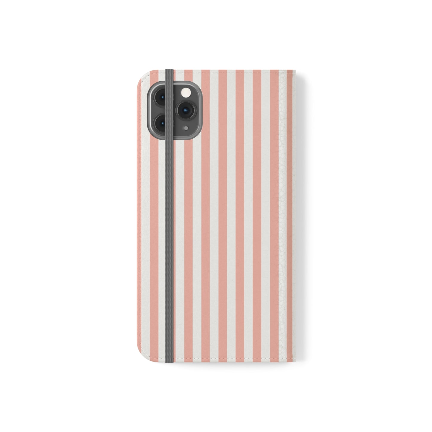 Coral Pink Stripes Flip Phone Case Cover with Pockets