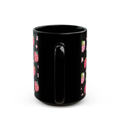 Strawberries and Daisies Black Mug