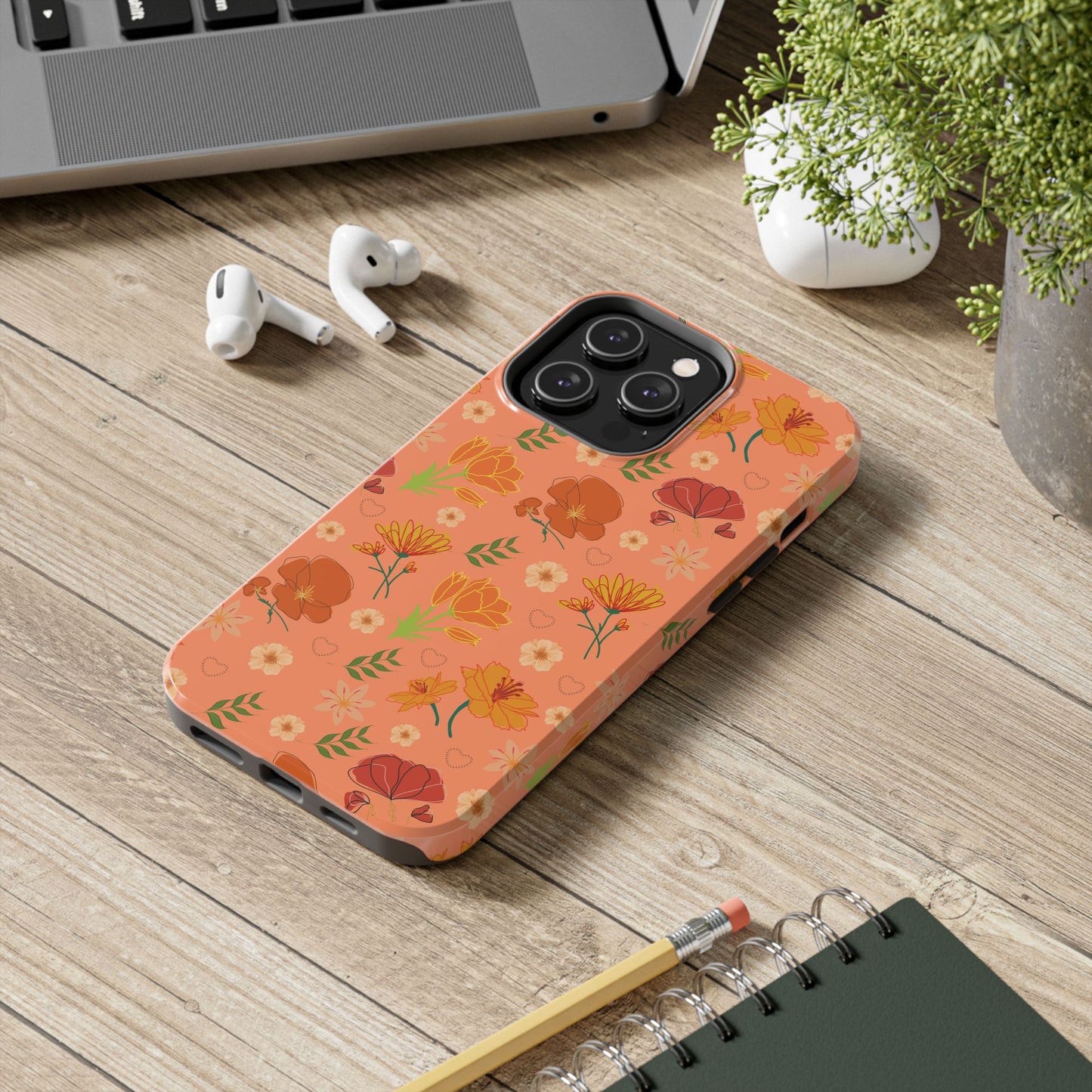 Coque de téléphone résistante Coral Peach Meadow pour iPhone et Samsung Galaxy