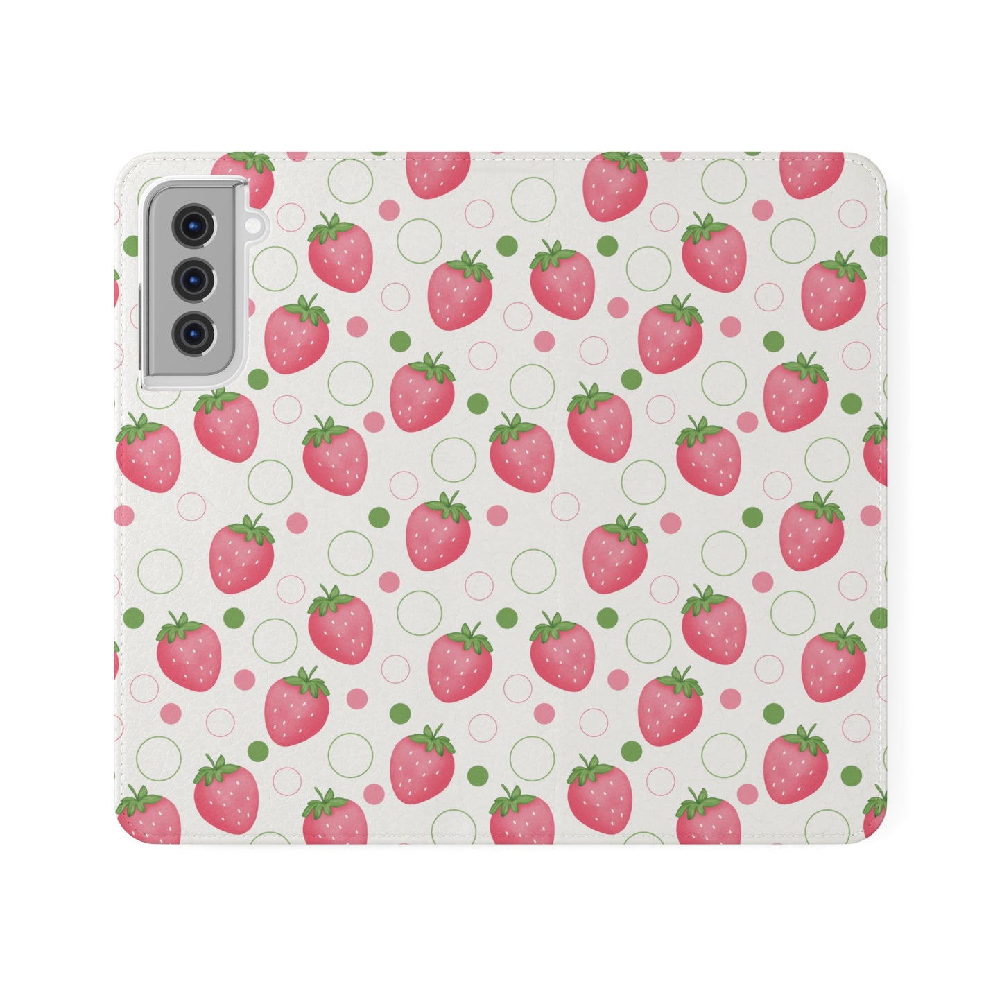 Pink Strawberry Bubbles Flip Phone Case Cover with Pockets