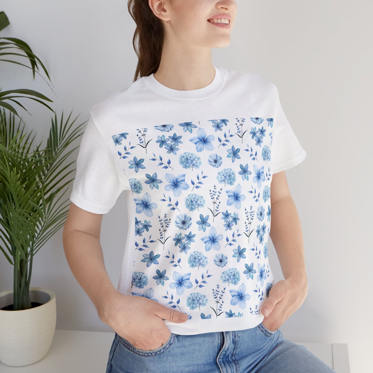 Snowy Blue Flowers T-Shirt