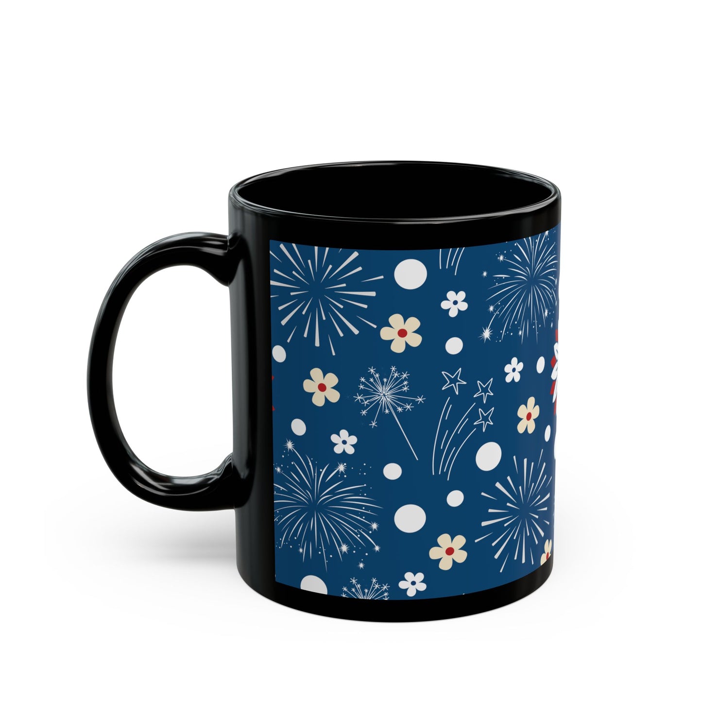 USA Daisy Fireworks Black Mug Cool Summer Coffee Mug Tea Cup Spring Ceramic Mug