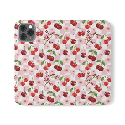 Cherry Checkerboard Flip Phone Case Cover with Pockets - Phone Case - Kristine Celestine