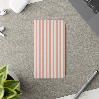 Coral Pink Stripes Flip Phone Case Cover with Pockets