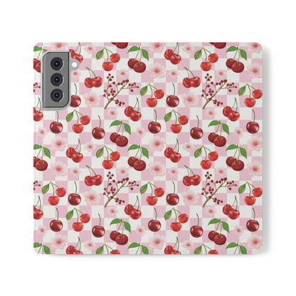 Cherry Checkerboard Flip Phone Case Cover with Pockets - Phone Case - Kristine Celestine