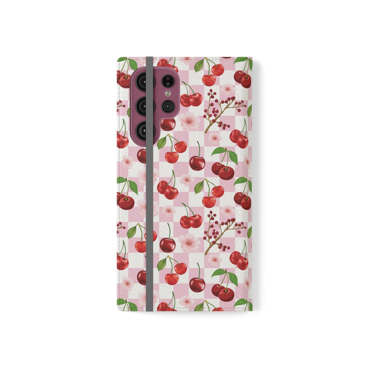 Cherry Checkerboard Flip Phone Case Cover with Pockets - Phone Case - Kristine Celestine