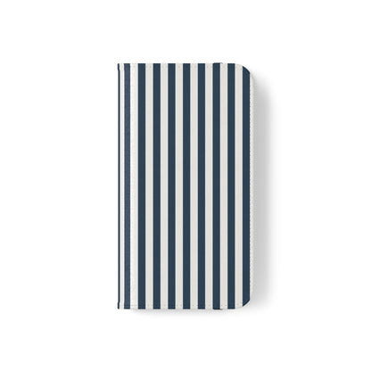 Navy Blue Stripes Flip Phone Case Cover with Pockets