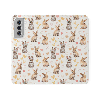 Bunny Love Flip Phone Case Cover with Pockets