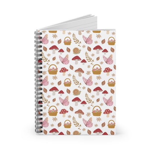 Warm Cottagecore Dream Spiral Notebook 6x8" Red Mushroom Butterfly Woodland Cottage Core Journal