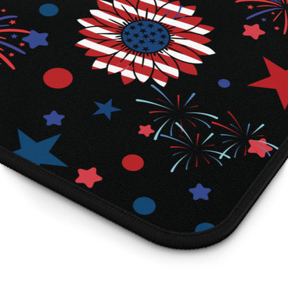 Starry Night America Desk Mat 4th of July Daisy Computer Mat Red White and Blue USA Office Mat