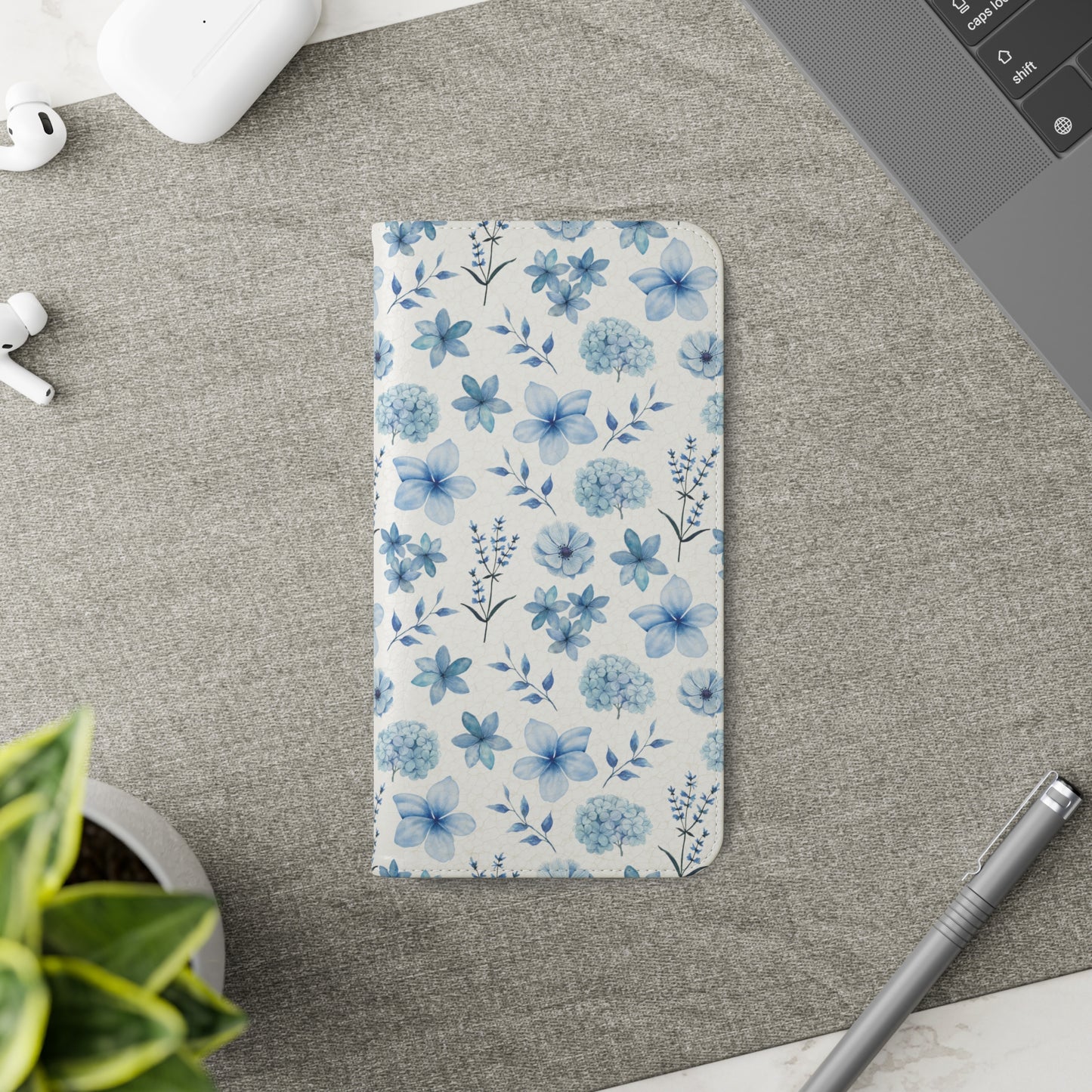 Snowy Blue Flowers Flip Phone Case Cover with Pockets - Phone Case - Kristine Celestine