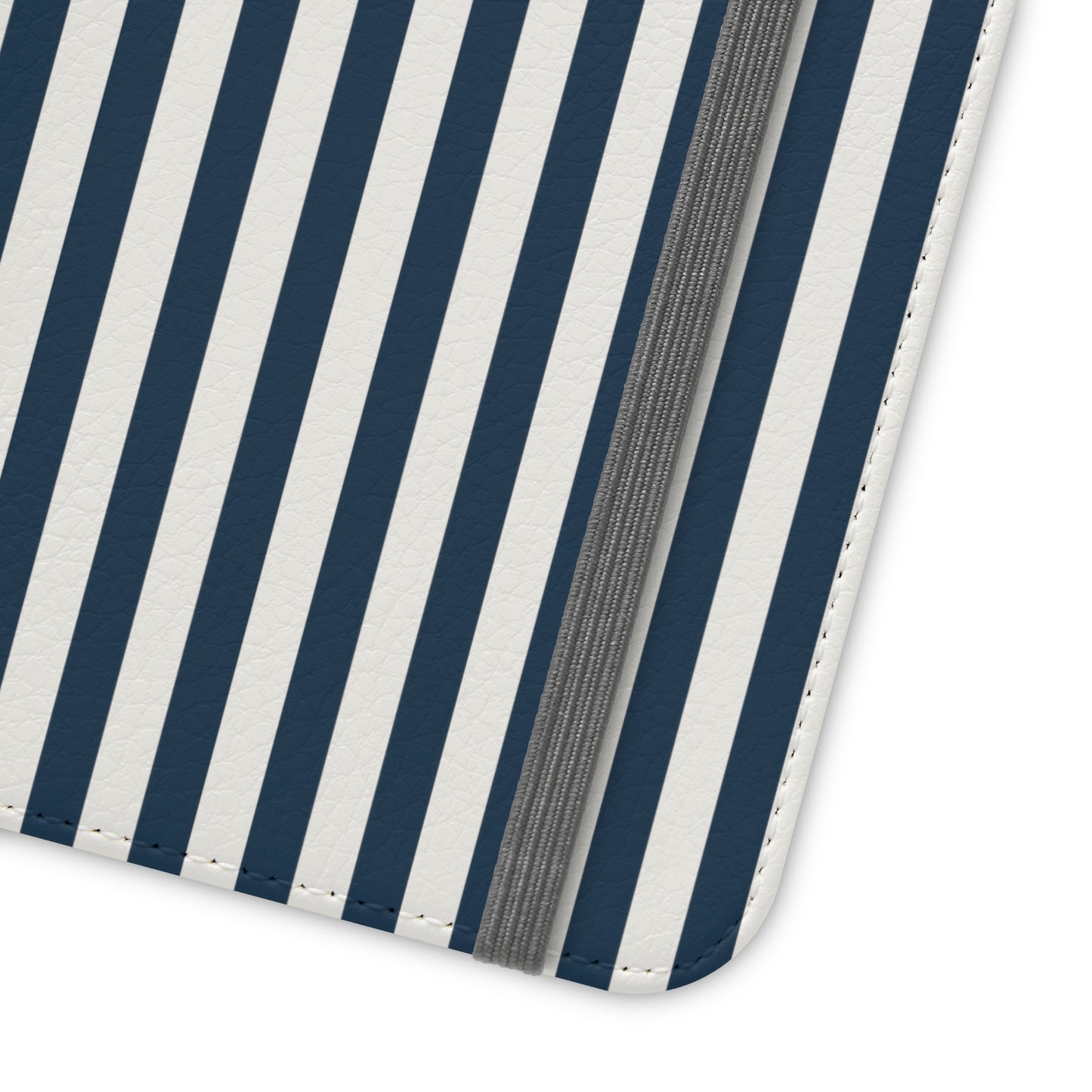 Navy Blue Stripes Flip Phone Case Cover with Pockets