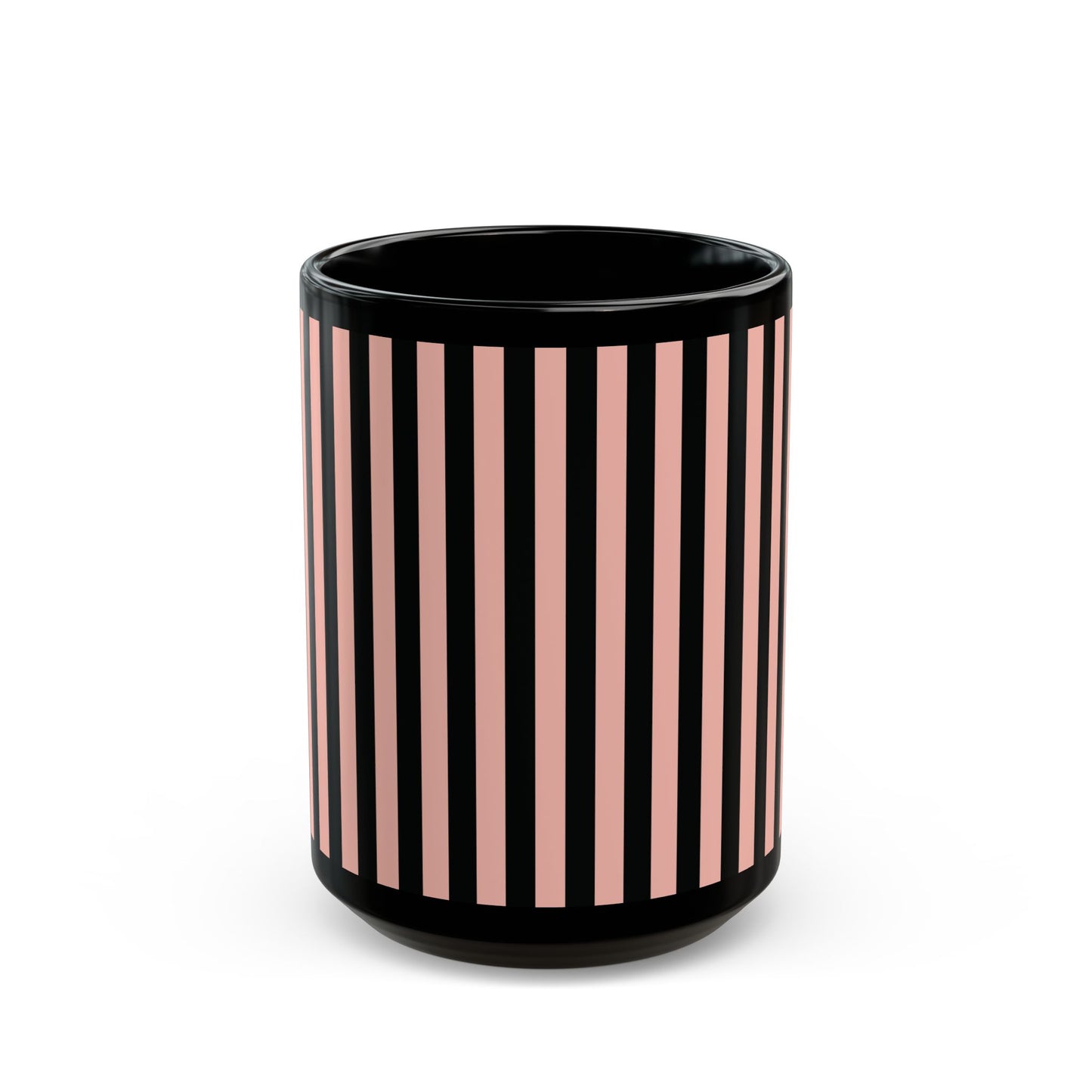 Coral Pink Stripes Black Mug Cool Summer Coffee Mug Tea Cup Spring Ceramic Mug