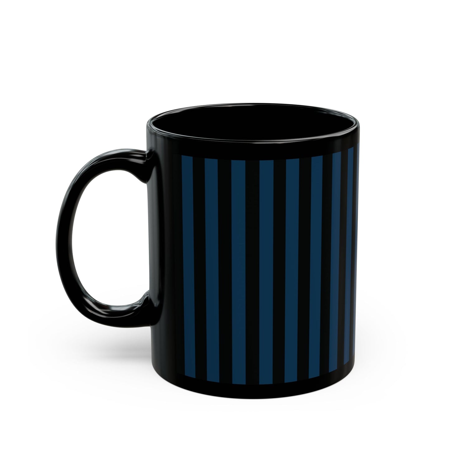 Navy Blue Stripes Black Mug Cool Summer Coffee Mug Tea Cup Spring Ceramic Mug