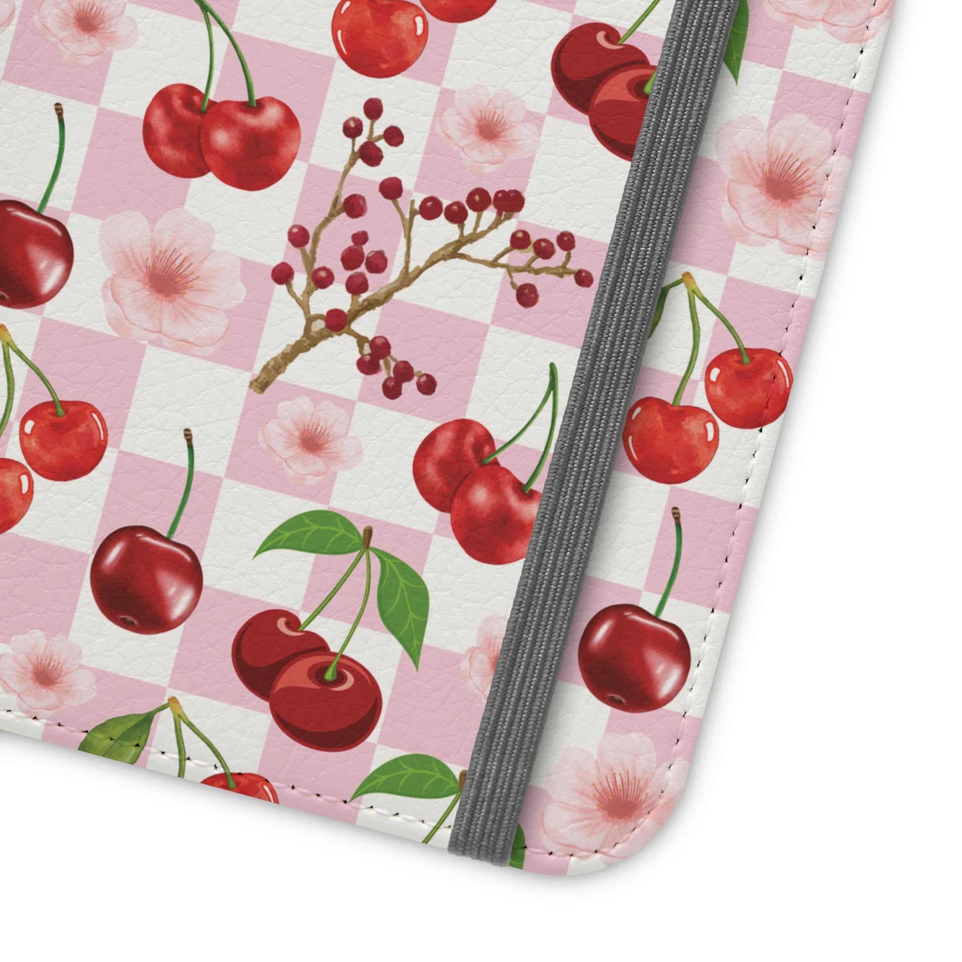 Cherry Checkerboard Flip Phone Case Cover with Pockets - Phone Case - Kristine Celestine