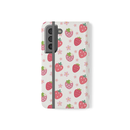 Strawberries and Daisies Flip Phone Case Cover with Pockets - Phone Case - Kristine Celestine