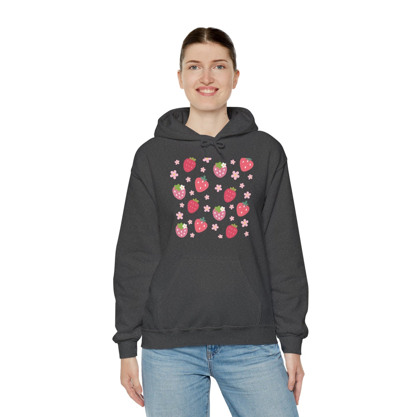 Strawberries and Daisies Hoodie Cute Strawberry Fruit Hooded Sweatshirt Pink and Red Strawberry Daisy - Hoodie - Kristine Celestine