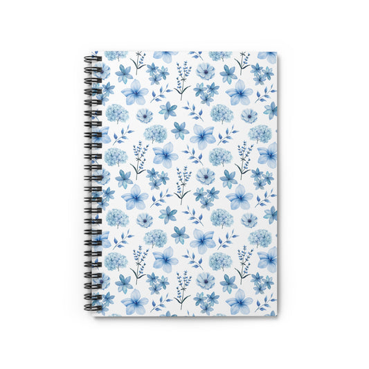 Snowy Blue Flowers Spiral Notebook 6x8" Wintery Floral Journal Blue Floral Notebook