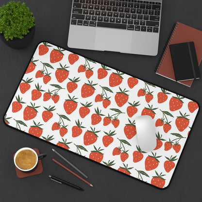 Tropical Strawberry Desk Mat Fruity Red Strawberries Computer Mat