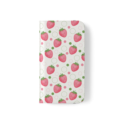 Pink Strawberry Bubbles Flip Phone Case Cover with Pockets - Phone Case - Kristine Celestine