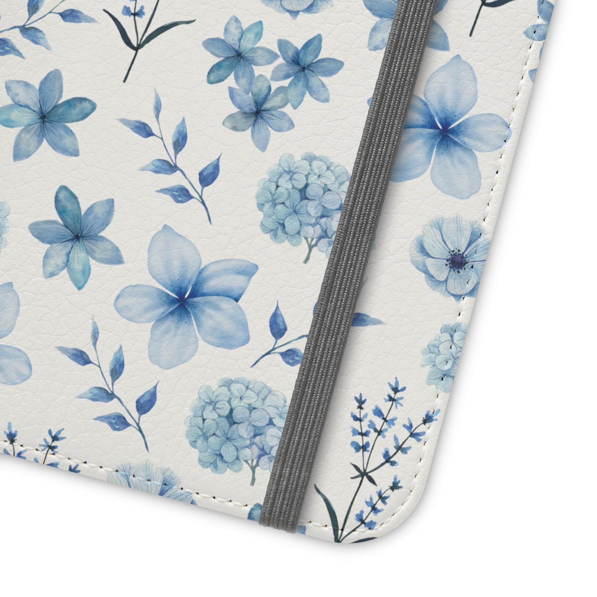 Snowy Blue Flowers Flip Phone Case Cover with Pockets - Phone Case - Kristine Celestine