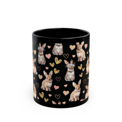 Bunny Love Black Mug Cool Summer Coffee Mug Tea Cup Spring Ceramic Mug