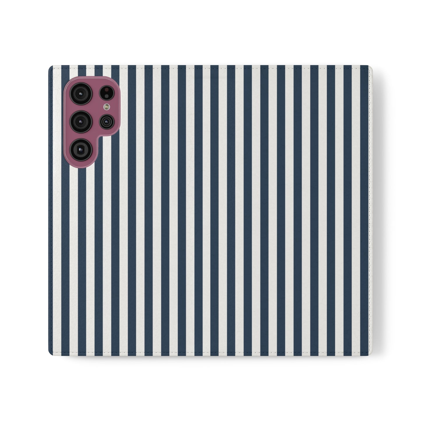 Navy Blue Stripes Flip Phone Case Cover with Pockets