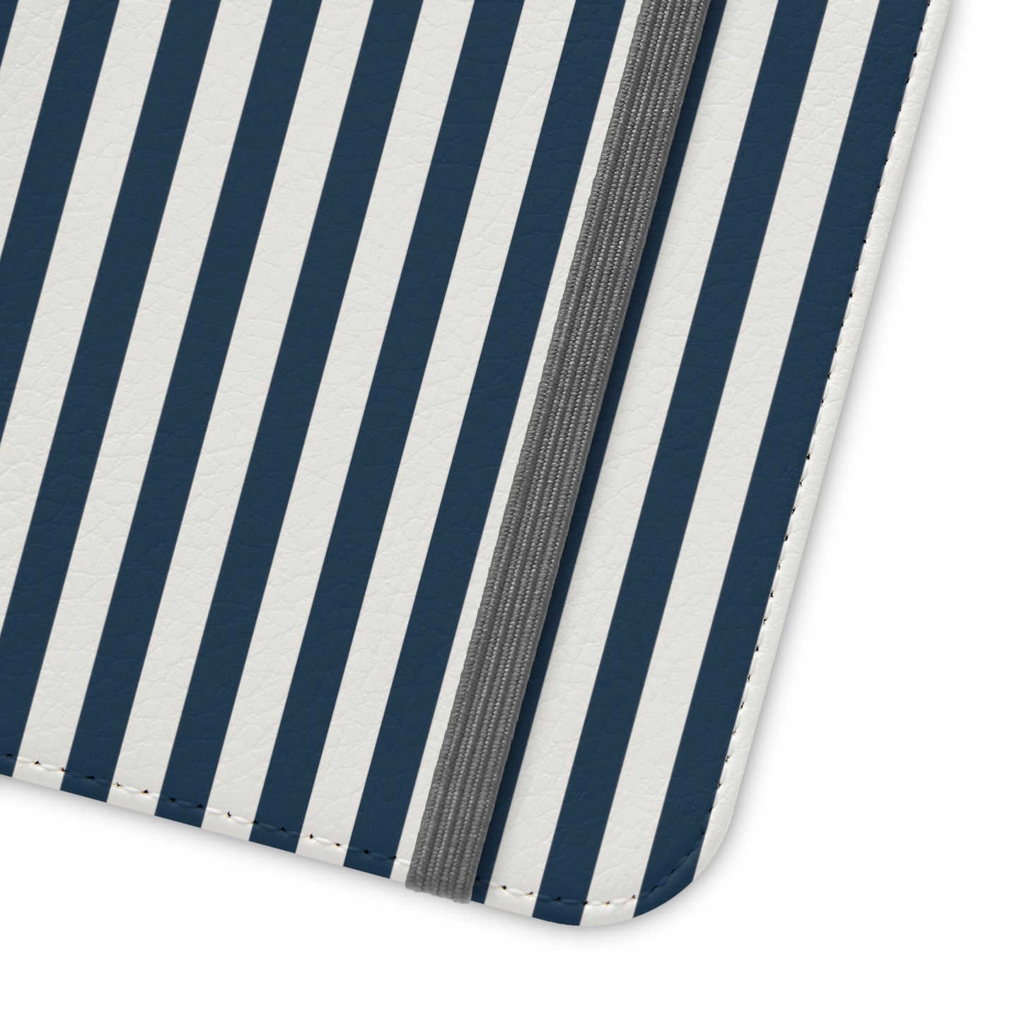 Navy Blue Stripes Flip Phone Case Cover with Pockets