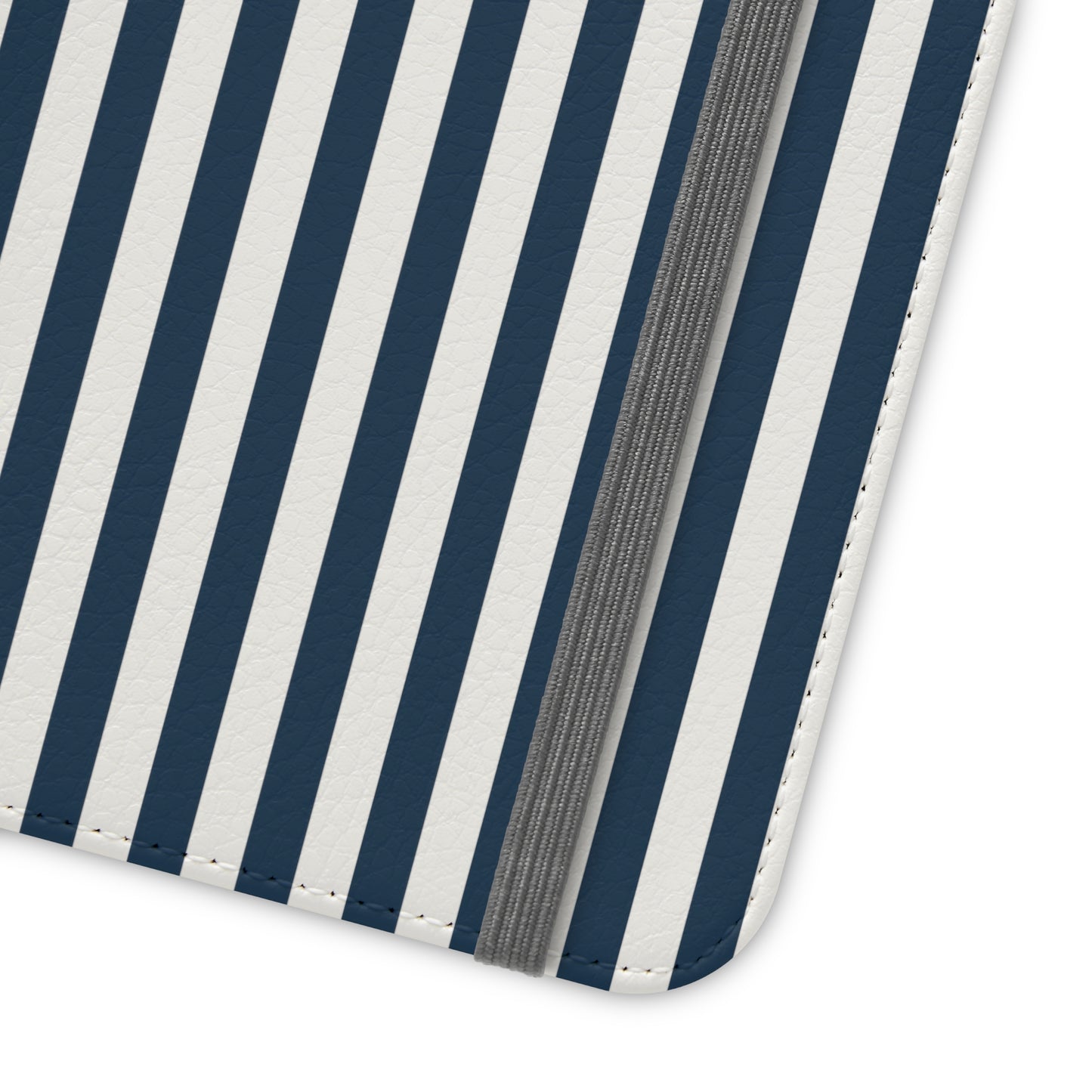 Navy Blue Stripes Flip Phone Case Cover with Pockets