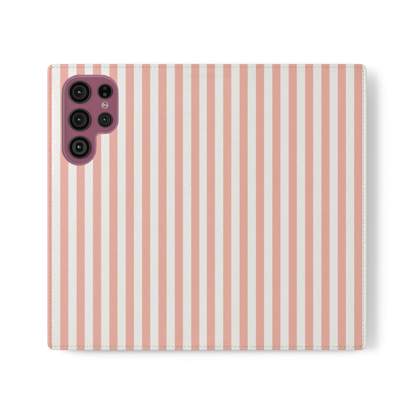 Coral Pink Stripes Flip Phone Case Cover with Pockets